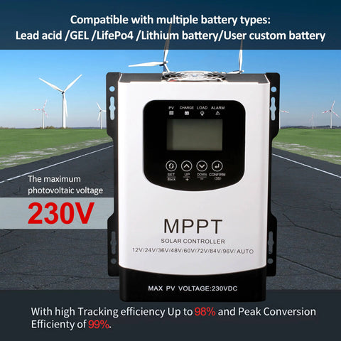 Auto MPPT Solar Charge Controller With 12v-72v 30A-100A 230V RS485 Remote Control 80A 100A PV For 60v 48v 24v 12v Solar Systems
