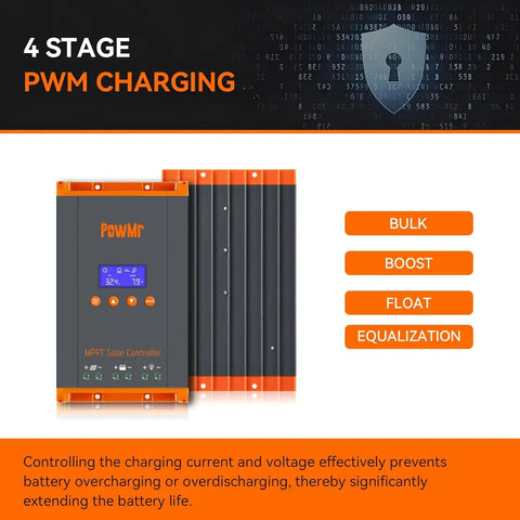 PowMr New 60A MPPT Solar Charge Controller 12V/24V/36V/48V LCD Dispaly Max Solar Panel PV 160V Support Parallel and Max 12 Units