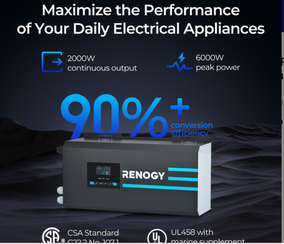 2000W 12V Pure Sine Wave Inverter Charger w/ LCD Display