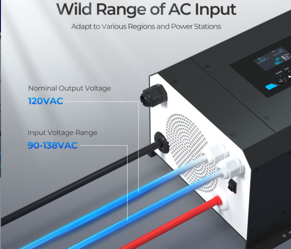 2000W 12V Pure Sine Wave Inverter Charger w/ LCD Display